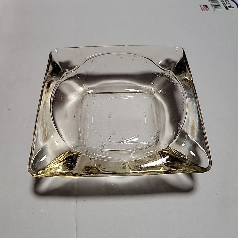 Vintage Glass Tobacco Ashtray MCM Executive Desk HEAVY